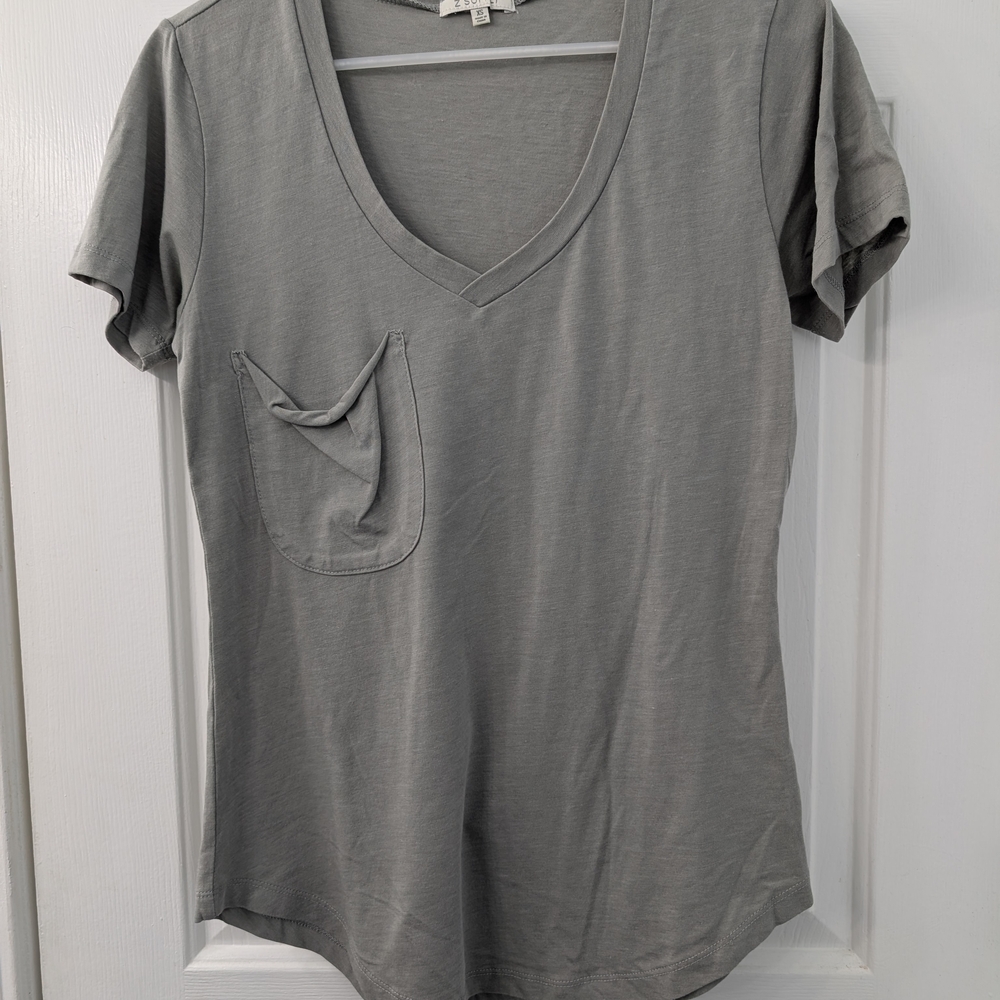 Z Supply Gray V-Neck Short Sleeve Tee